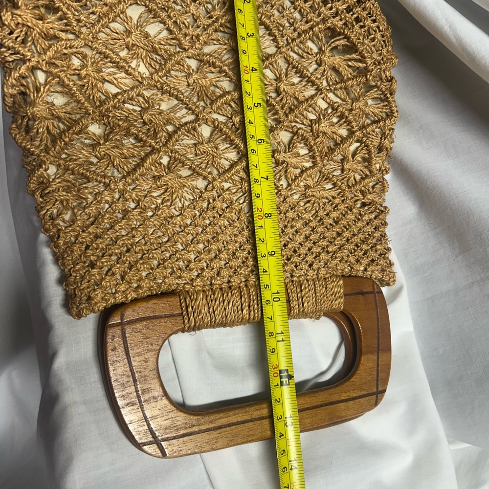 Vintage Macrame Wooden Rectangle Handle Purse 1970s 1980s  Boho - Picture 6 of 11